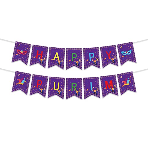 Happy Purim Banner - Purim Jewish Religious Banner Garland Decor- Jewish Holiday Decor Carnival Party Banner Mantel Fireplace Decorations