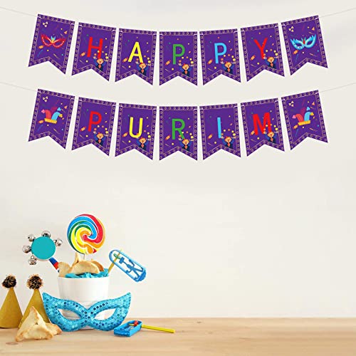 Happy Purim Banner - Purim Jewish Religious Banner Garland Decor- Jewish Holiday Decor Carnival Party Banner Mantel Fireplace Decorations