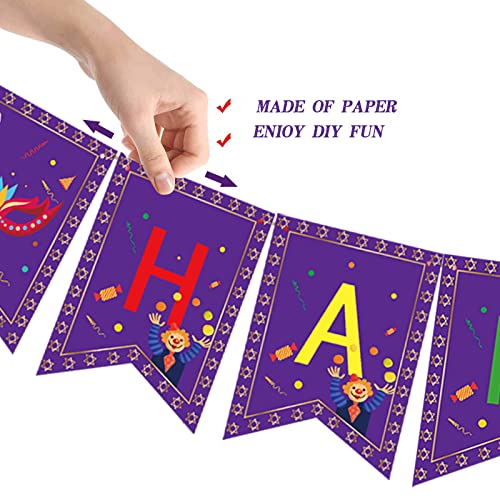 Happy Purim Banner - Purim Jewish Religious Banner Garland Decor- Jewish Holiday Decor Carnival Party Banner Mantel Fireplace Decorations