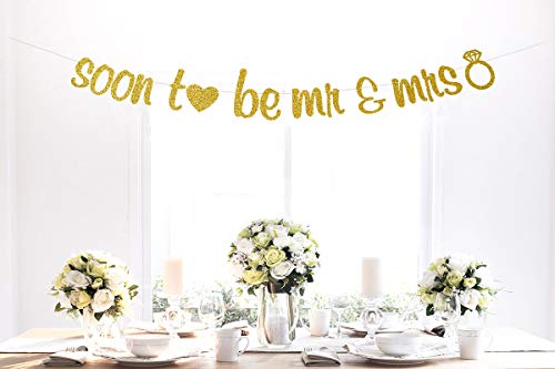 Soon To Be Mr & Mrs Banner - Engagement Bridal Shower Bachelorette Bachelor Wedding Party Decorations Sign Gold Glitter