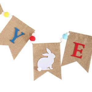 Happy Easter burlap banner decoration,Easter decorative garland,Easter decor bunny sign,Easter décor For party, Easter Bunny Banner Gift for Kids hung on the wall outside