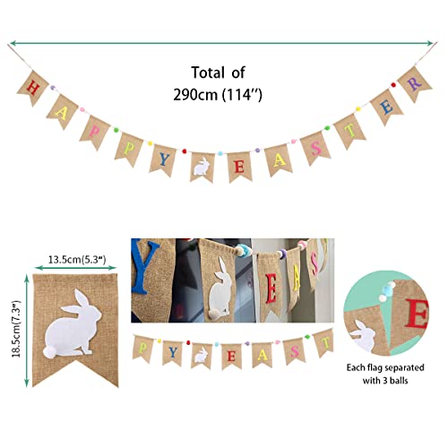 Happy Easter burlap banner decoration,Easter decorative garland,Easter decor bunny sign,Easter décor For party, Easter Bunny Banner Gift for Kids hung on the wall outside