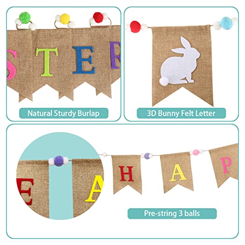 Happy Easter burlap banner decoration,Easter decorative garland,Easter decor bunny sign,Easter décor For party, Easter Bunny Banner Gift for Kids hung on the wall outside