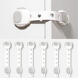 6pcs baby proofing cabinet locks – upgraded child proof drawer locks with double safety lock latches and ajustable strap length