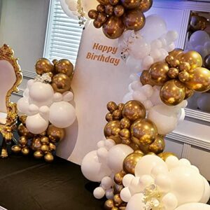 White and Gold Balloon Garland Kit, 124Pcs Arch Kit with Confetti White and Gold Balloons, Bright Durable Latex Balloons for Birthday, Anniversary, Wedding, Bridal Shower, Engagement, Party Decoration