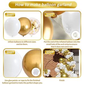 White and Gold Balloon Garland Kit, 124Pcs Arch Kit with Confetti White and Gold Balloons, Bright Durable Latex Balloons for Birthday, Anniversary, Wedding, Bridal Shower, Engagement, Party Decoration