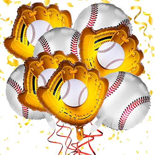 8 Pieces Baseball Balloons, Baseball Party Decorations 18 Inch Foil Mylar Baseball Glove Balloons Baseball Themed Birthday Party Supplies Decorations for Boys Girls Birthdays Party