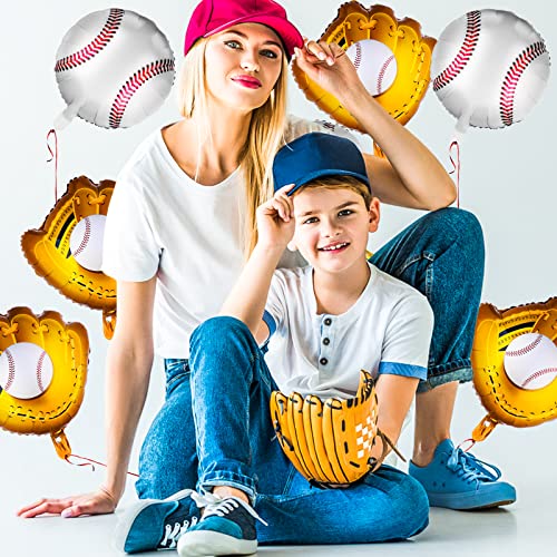 8 Pieces Baseball Balloons, Baseball Party Decorations 18 Inch Foil Mylar Baseball Glove Balloons Baseball Themed Birthday Party Supplies Decorations for Boys Girls Birthdays Party