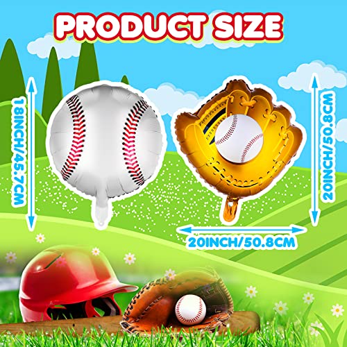 8 Pieces Baseball Balloons, Baseball Party Decorations 18 Inch Foil Mylar Baseball Glove Balloons Baseball Themed Birthday Party Supplies Decorations for Boys Girls Birthdays Party