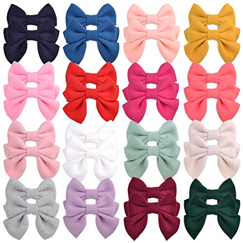 32PCS/16Colors 3.5 Inches Baby Girls Hair Bows Clips Alligator Clips Felt Woolen Hair Barrettes Hair Accessories for Toddlers Infants Kids and Little Girls