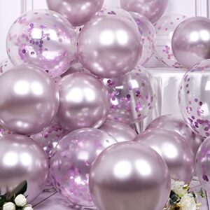 SUWEN Metallic Lavender Balloons and Confetti Balloons Set 47PCS Latex Helium Chrome Light Purple Balloon for Birthday Anniversary Party Decorations