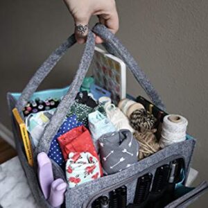 Premium Craft Supplies Storage Organizer with Zipper Pocket | Yarn & Knitting Caddy | Planner Tote | Customizable Compartment | Organize Tape, Needle, Scissors in Zipper Pocket