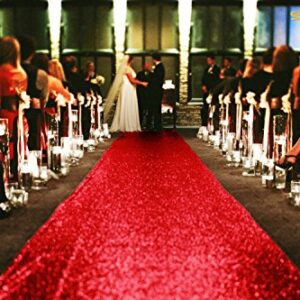 ShinyBeauty Sequin Aisle Runner 2Ft x 15Ft Red Carpet Runner Ourdoor Aisle Runner for Wedding Ceremony Red Aisle Runner Glitter Runner for Wedding Hallway Runner Rug 15 FT Aisle Runner Rug