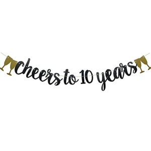 cheers to 10 years banner,pre-strung, black paper glitter party decorations for 10th wedding anniversary 10 years old 10th birthday party supplies letters black betteryanzi