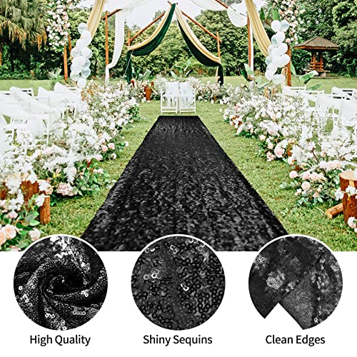 Hahuho Black Carpet Runner for Party 2ft x 15ft Glitter Aisle Runner for Wedding Ceremony, Birthday, Banquet Decorations（2ft x 15ft, Black）