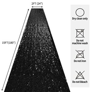 Hahuho Black Carpet Runner for Party 2ft x 15ft Glitter Aisle Runner for Wedding Ceremony, Birthday, Banquet Decorations（2ft x 15ft, Black）