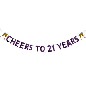 zhaofeihn purple glitter cheers to 21 years banner, pre-strung,purple glitter paper garlands for 21st birthday / wedding anniversary party decorations, letters purple,cheers to 21 years