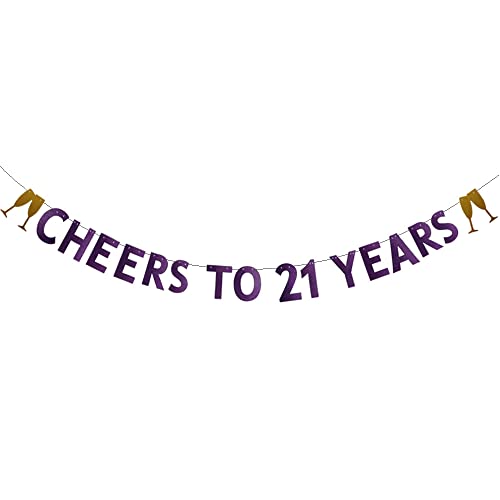 ZHAOFEIHN Purple Glitter Cheers to 21 Years Banner, Pre-Strung,Purple Glitter Paper Garlands for 21st Birthday / Wedding Anniversary Party Decorations, Letters Purple,CHEERS TO 21 YEARS