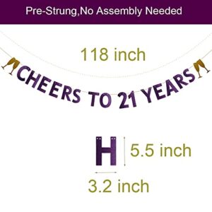 ZHAOFEIHN Purple Glitter Cheers to 21 Years Banner, Pre-Strung,Purple Glitter Paper Garlands for 21st Birthday / Wedding Anniversary Party Decorations, Letters Purple,CHEERS TO 21 YEARS