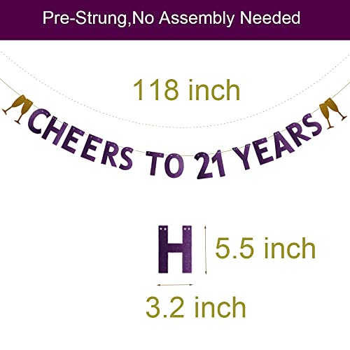 ZHAOFEIHN Purple Glitter Cheers to 21 Years Banner, Pre-Strung,Purple Glitter Paper Garlands for 21st Birthday / Wedding Anniversary Party Decorations, Letters Purple,CHEERS TO 21 YEARS