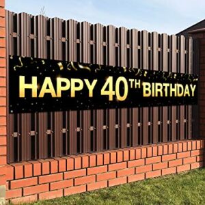 Greatingreat Large Cheers to 40 Years Banner, Black Gold 40 Anniversary Party Sign, 40th Happy Birthday Banner(9.8feet X 1.6feet)