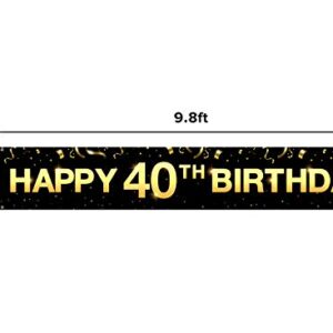 Greatingreat Large Cheers to 40 Years Banner, Black Gold 40 Anniversary Party Sign, 40th Happy Birthday Banner(9.8feet X 1.6feet)