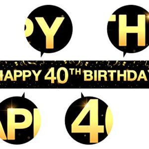 Greatingreat Large Cheers to 40 Years Banner, Black Gold 40 Anniversary Party Sign, 40th Happy Birthday Banner(9.8feet X 1.6feet)