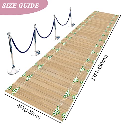 FANPROMS Wood Grain Aisle Runner for Wedding Ceremony 4FTx15FT Ployester Aisle Floor Runner Floral Carpet Runner with Carpet Tapes Rustic Aisle Runner Rug for Wedding Banquet Party Prom Runway