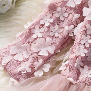 TTYAOVO Girls Long Sleeve Lace 3D Flowers Tulle Layered Princess Party Dresses Size(120) 3-4 Years Pink