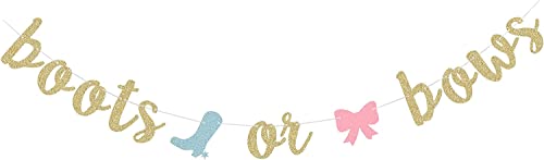 Boots or Bows Banner for Gender Reveal Party Boy or Girl Paper Sign Garland Dessert Bar Bunting Party Decorations