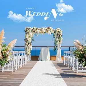 ezlucky aisle runner for wedding ceremony 3x100ft includes pull string, white wave scroll pattern carpet runner for wedding ceremony, party, christmas decorations, indoor & outdoor 40gsm thickness