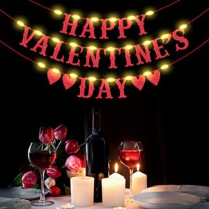 happy valentine’s day light banner valentine’s day heart banner decoration with led light string for valentine’s day wedding dating anniversary engagement party indoor outdoor home decor