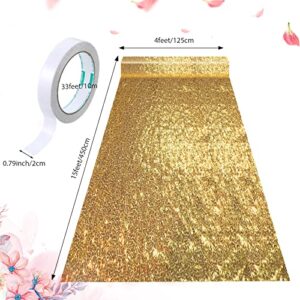 Sequin Aisle Runner for Weddings Glitter Wedding Rug Floor Hallway Carpet Runner Shiny Outdoor Aisle Runner Decor for Wedding Ceremony Halloween Christmas Thanksgiving Party(Gold,4 x 15 Feet)