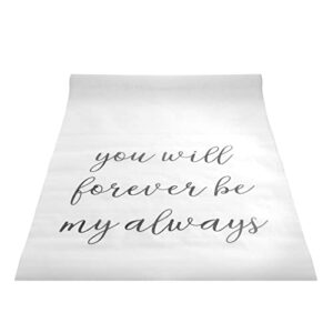 sparkle and bash white aisle runner for wedding ceremony decorations for outdoors, you will forever be my always aisle runner (50 x 3 ft)
