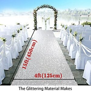 Aisle Runners for Weddings Aisle Runner Sequin Aisle Runner 4FTx15FT Aisle Runner for Wedding Ceremony Runner Rug for Hallway Carpet Runner for Grass Outdoor Indoor Party (4ftx15ft, Silver)