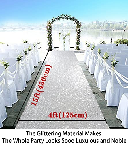 Aisle Runners for Weddings Aisle Runner Sequin Aisle Runner 4FTx15FT Aisle Runner for Wedding Ceremony Runner Rug for Hallway Carpet Runner for Grass Outdoor Indoor Party (4ftx15ft, Silver)