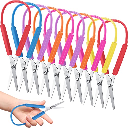 10 Packs Loop Scissors Colorful Grip Scissors for Kids and Teens 5.5 Inches Self Adaptive Opening Handles Grip Scissors Right and Lefty Support Cutting Scissors for Special Needs, 6 Colors