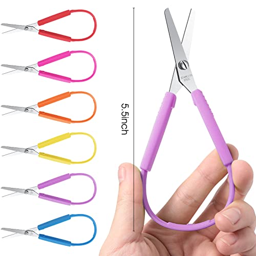 10 Packs Loop Scissors Colorful Grip Scissors for Kids and Teens 5.5 Inches Self Adaptive Opening Handles Grip Scissors Right and Lefty Support Cutting Scissors for Special Needs, 6 Colors