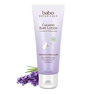 babo botanicals calming lotion with french lavender and organic meadowsweet, non-greasy, hypoallergenic, vegan, for babies, kids or sensitive skin – 8 oz.