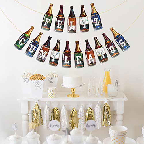 Dalaber Bottle Shape Feliz Cumpleanos Banner - Spanish Birthday Party Decorations - Fiesta Mexican Themed Birthday Party Decoration for Adults