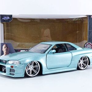 Jada Toys Fast & Furious 1:24 Brian's 2002 Nissan Skyline GT-R R34 Blue Green Die-cast Car, Toys for Kids and Adults