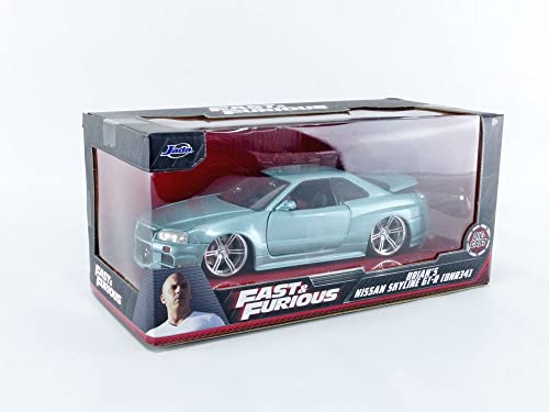 Jada Toys Fast & Furious 1:24 Brian's 2002 Nissan Skyline GT-R R34 Blue Green Die-cast Car, Toys for Kids and Adults