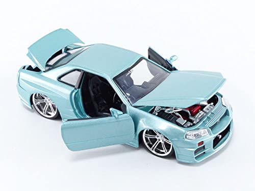 Jada Toys Fast & Furious 1:24 Brian's 2002 Nissan Skyline GT-R R34 Blue Green Die-cast Car, Toys for Kids and Adults