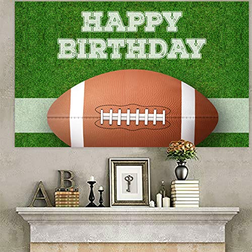 American Football Happy Birthday Decorations Banner Backdrop Rugby Players Sports Touchdown Theme Favors Supplies Decor for Fan Man Boy 1st Birthday Party Baby Shower Flag Background