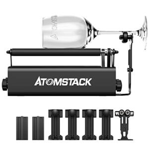 atomstack r3 pro engraver rotary roller, engraver y-axis rotary roller for 360° engraving cylindrical objects with 4 heightening columns, 2 support shaft and 1 support frame