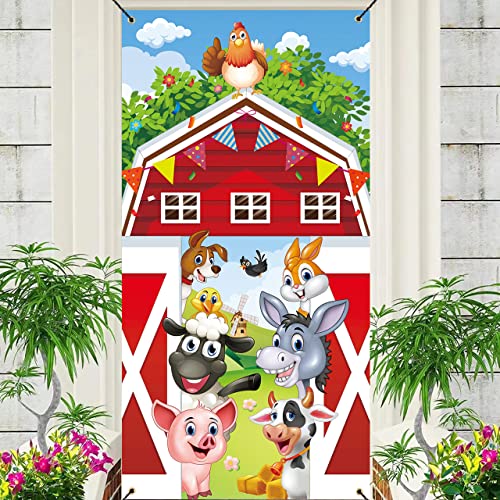 GYA 3x6ft Cartoon Red Barn Door Cover Banner Autumn Farm Animal Straw Backgrounds Indoor Outdoor Decorations Family Kids Baby Party Photo Booth Banner