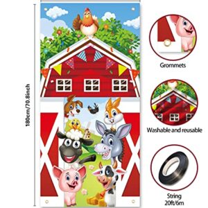 GYA 3x6ft Cartoon Red Barn Door Cover Banner Autumn Farm Animal Straw Backgrounds Indoor Outdoor Decorations Family Kids Baby Party Photo Booth Banner