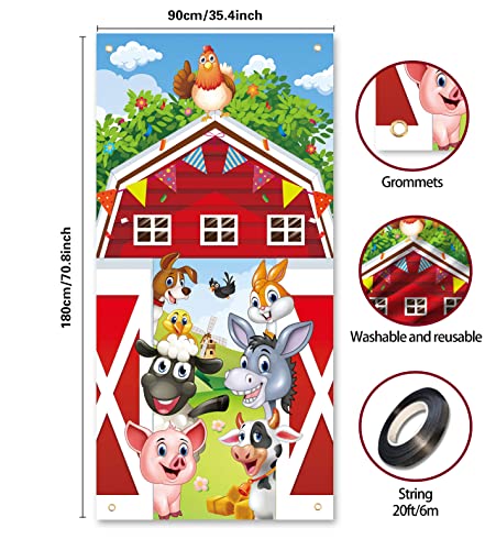 GYA 3x6ft Cartoon Red Barn Door Cover Banner Autumn Farm Animal Straw Backgrounds Indoor Outdoor Decorations Family Kids Baby Party Photo Booth Banner