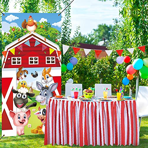 GYA 3x6ft Cartoon Red Barn Door Cover Banner Autumn Farm Animal Straw Backgrounds Indoor Outdoor Decorations Family Kids Baby Party Photo Booth Banner