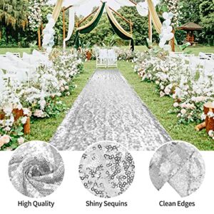 Hahuho Silver Carpet Runner for Party 2ft x 15ft Glitter Aisle Runner for Wedding Ceremony, Birthday, Banquet Decorations（2ft x 15ft, Silver）